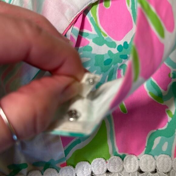 Lilly Pulitzer Dress 2 Rosemarie Flamingo Pink Lace Waistband Flare Skirt - Picture 5 of 10